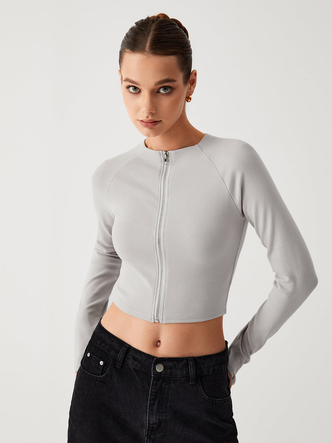 Kaffee Langarmshirt Crop