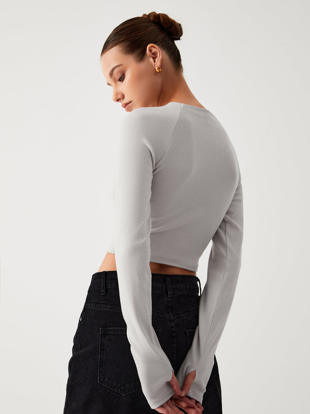 Kaffee Langarmshirt Crop