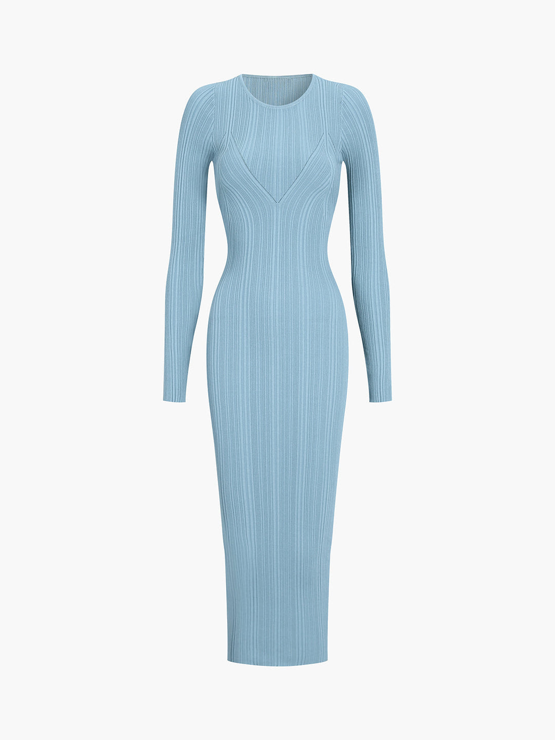 Babyblau Strick Langarm Midikleid