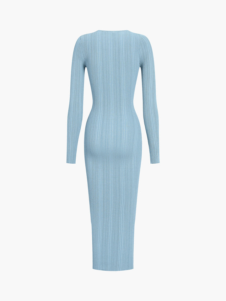 Babyblau Strick Langarm Midikleid