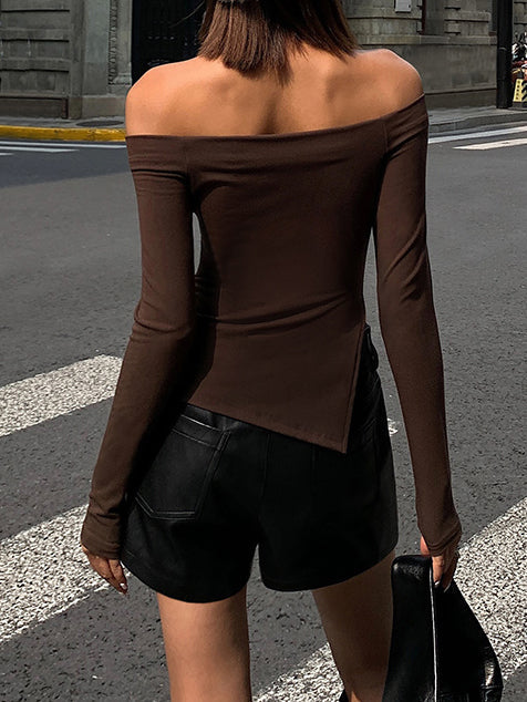 Terrakotta-Off-Shoulder-Langarmshirt