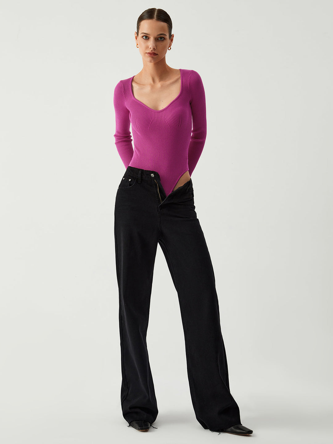 Himbeerfarbener Bustier Rippen Body