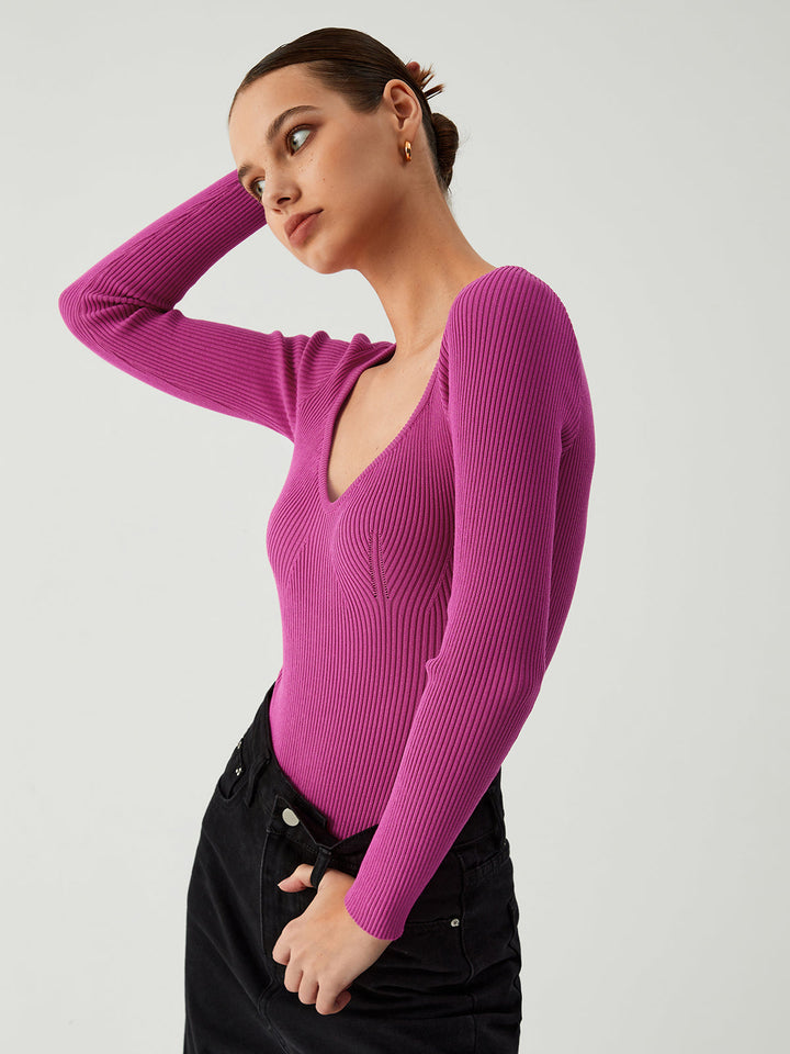 Himbeerfarbener Bustier Rippen Body