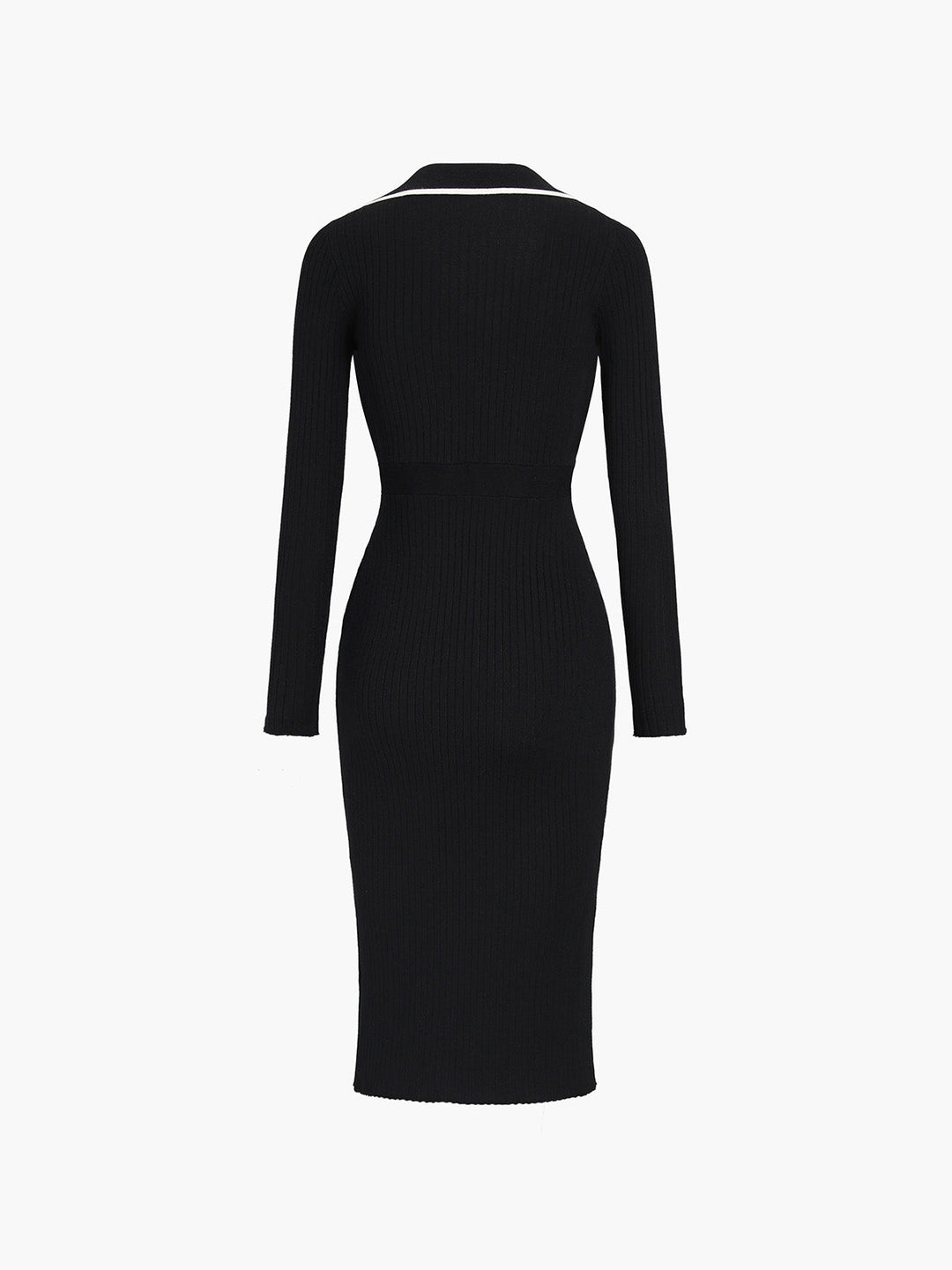 Kontrastbesatz Wickelkleid Midi Strickkleid