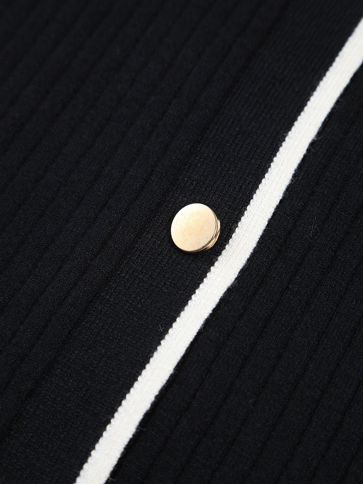Kontrastbesatz Wickelkleid Midi Strickkleid
