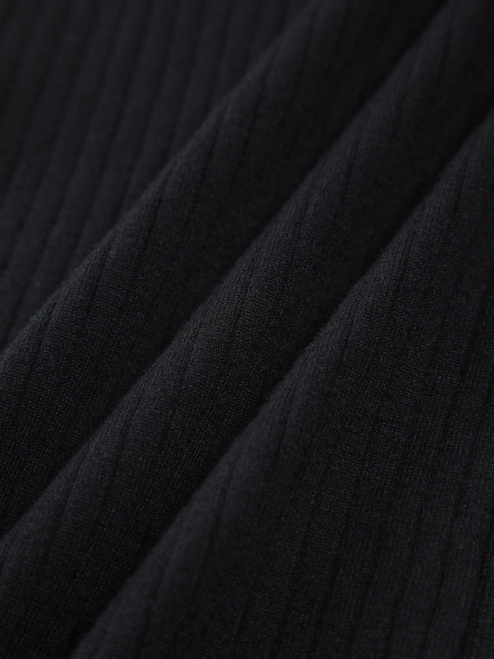 Kontrastbesatz Wickelkleid Midi Strickkleid