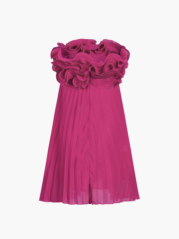 Mesh Rosetten-Röhrenfalten-Kurzkleid
