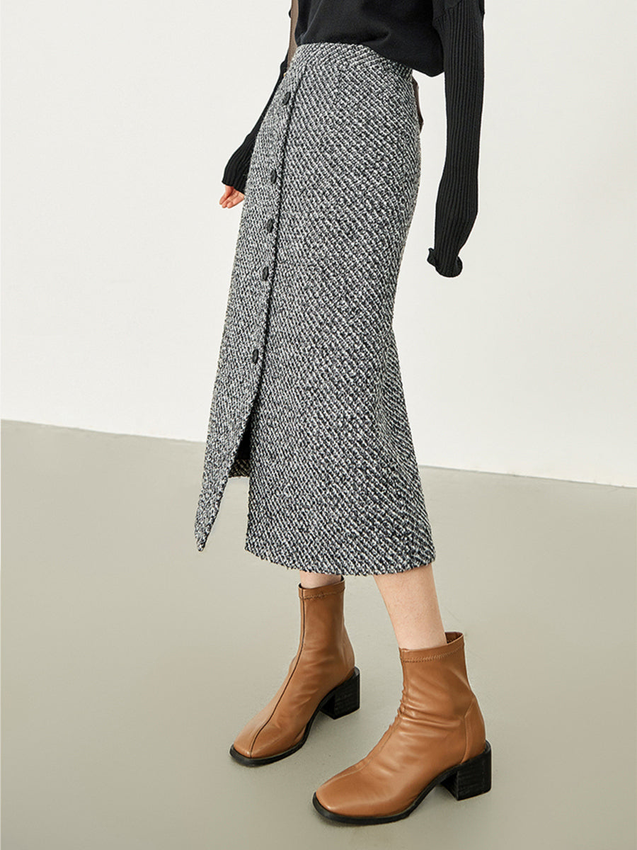 Button-Down Tweed Boucle Maxirock
