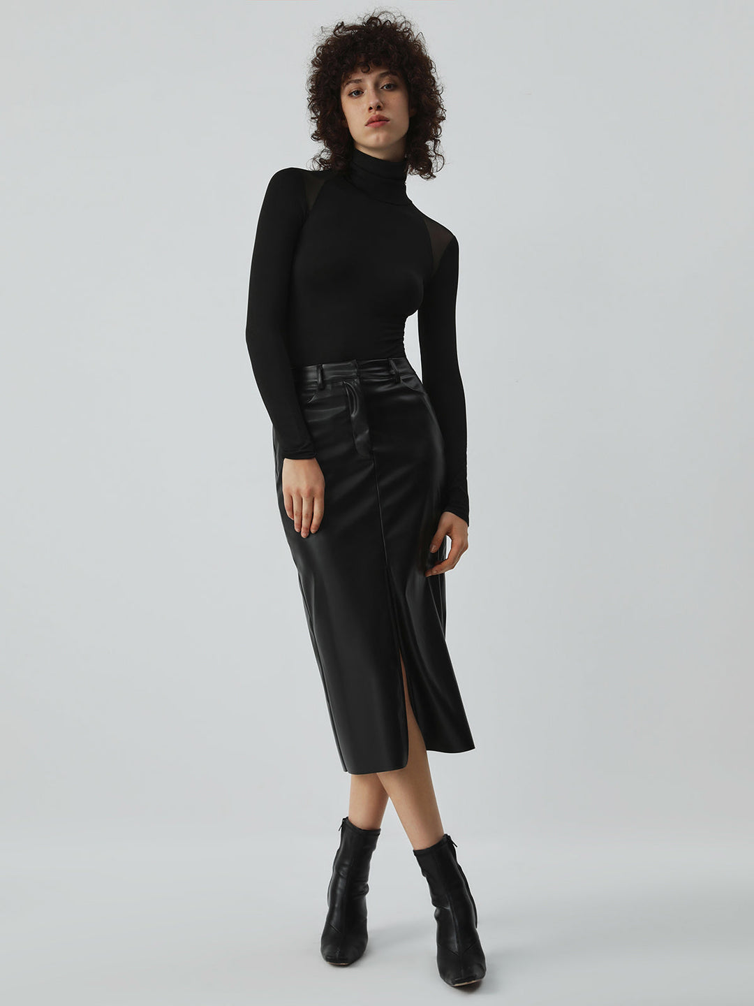Patchwork Mesh Rollkragen-Bodysuit mit langen Ärmeln