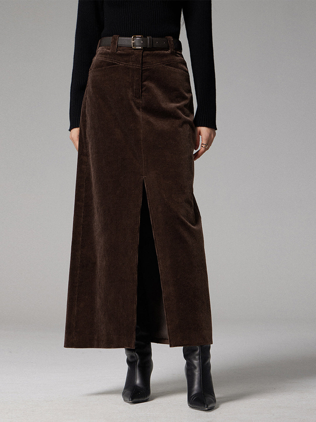 Pockets Corduroy Spalt Maxi Rock