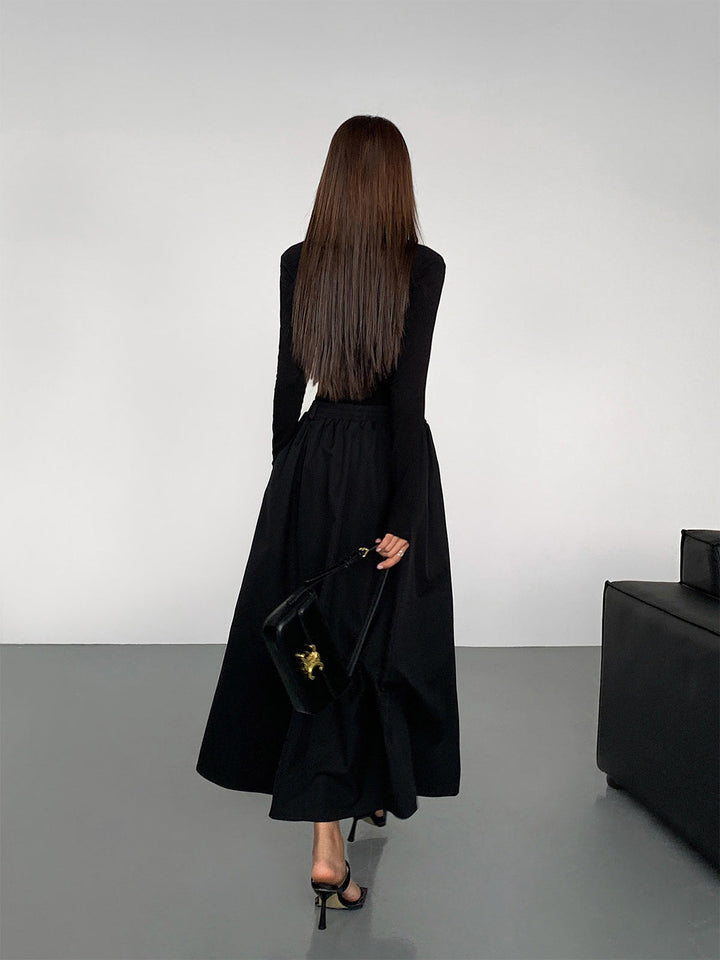 V-Ausschnitt Kleid mit langen Ärmeln und doppelten Taschen