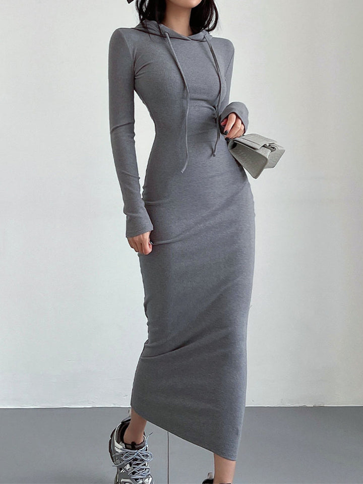 Drop Shoulder Kapuzenkleid mit Kordelzug