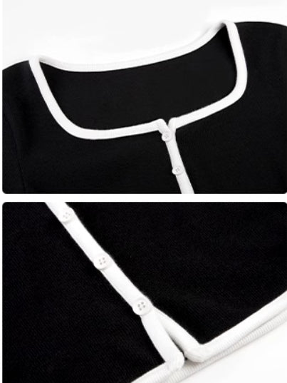 Langarmshirt aus Strick mit quadratischem Ausschnitt und Kontrastbesatz