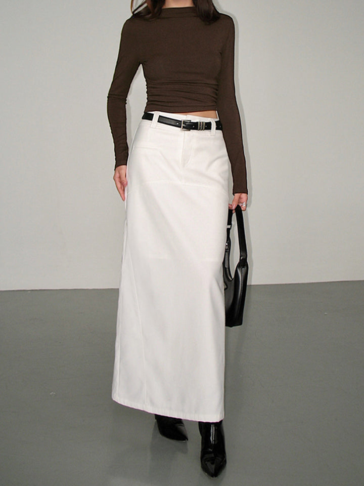 Geripptes Rippstrick-Crop-Top mit hohem Kragen und langen Ärmeln