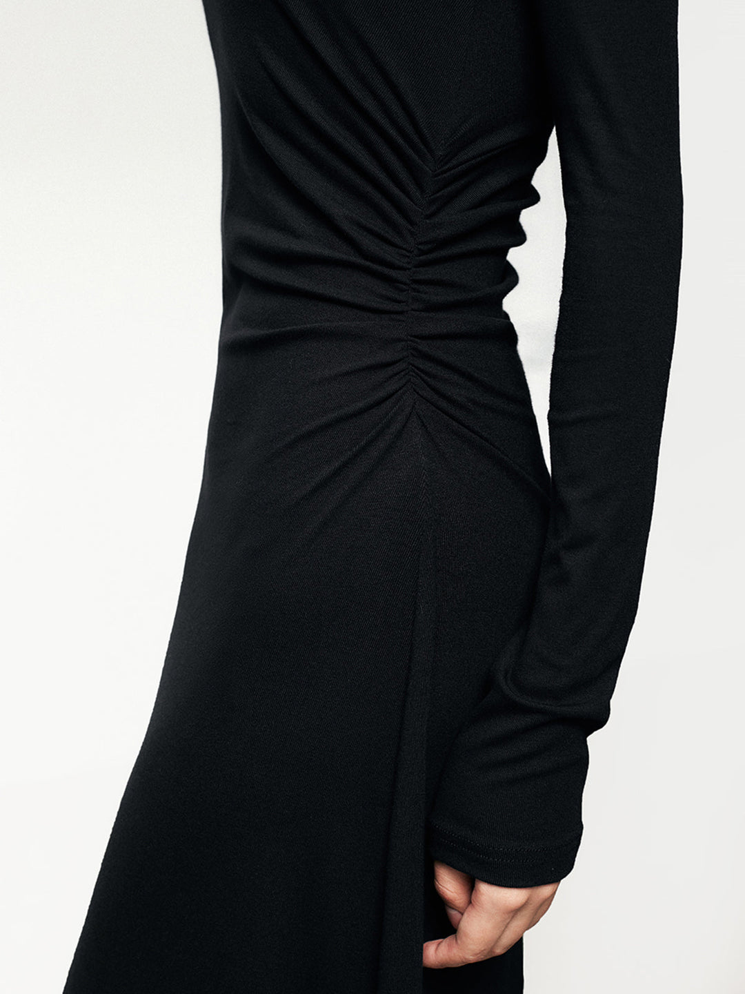 Rippstrick Asymmetrisches Langarm Bodycon Maxikleid