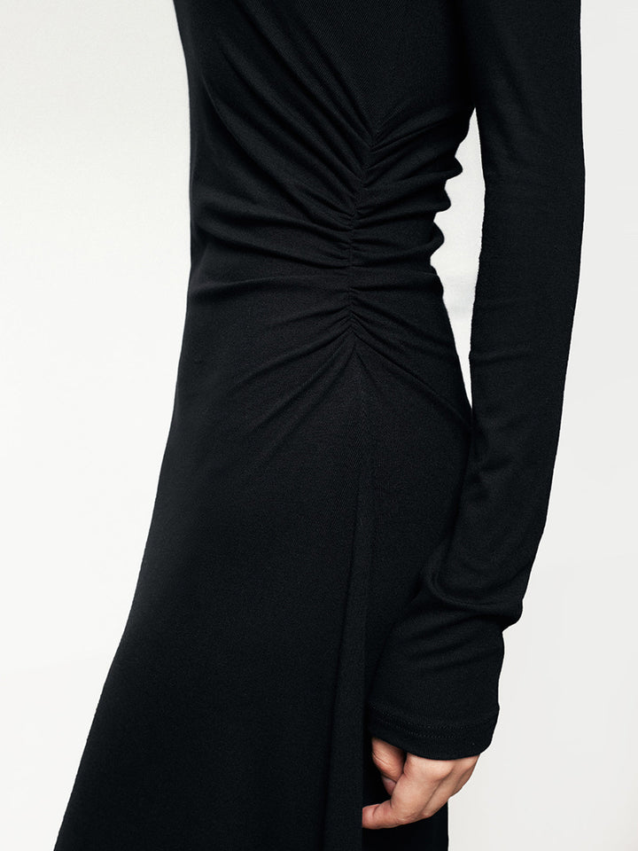 Rippstrick Asymmetrisches Langarm Bodycon Maxikleid