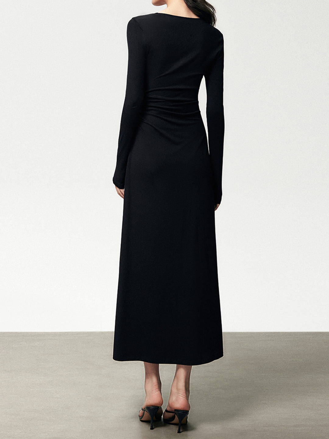 Rippstrick Asymmetrisches Langarm Bodycon Maxikleid