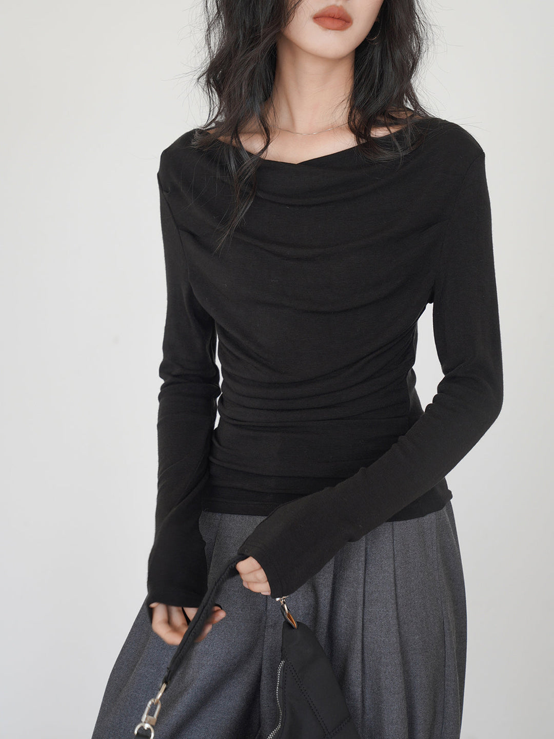 Drapierter Langarm Slinky Shirt