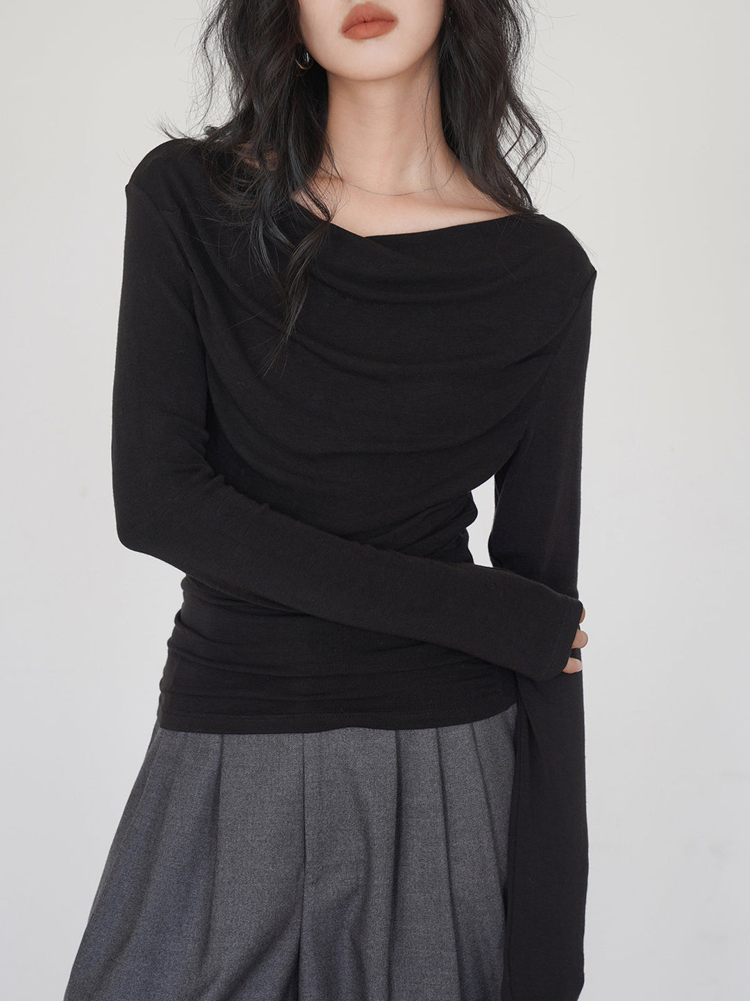 Drapierter Langarm Slinky Shirt