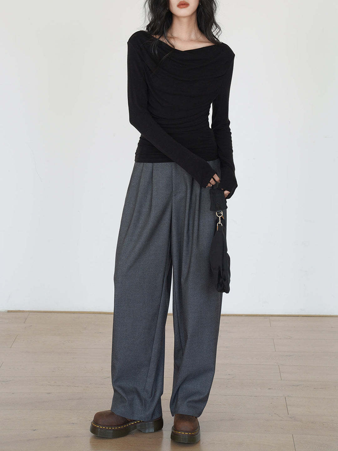 Drapierter Langarm Slinky Shirt