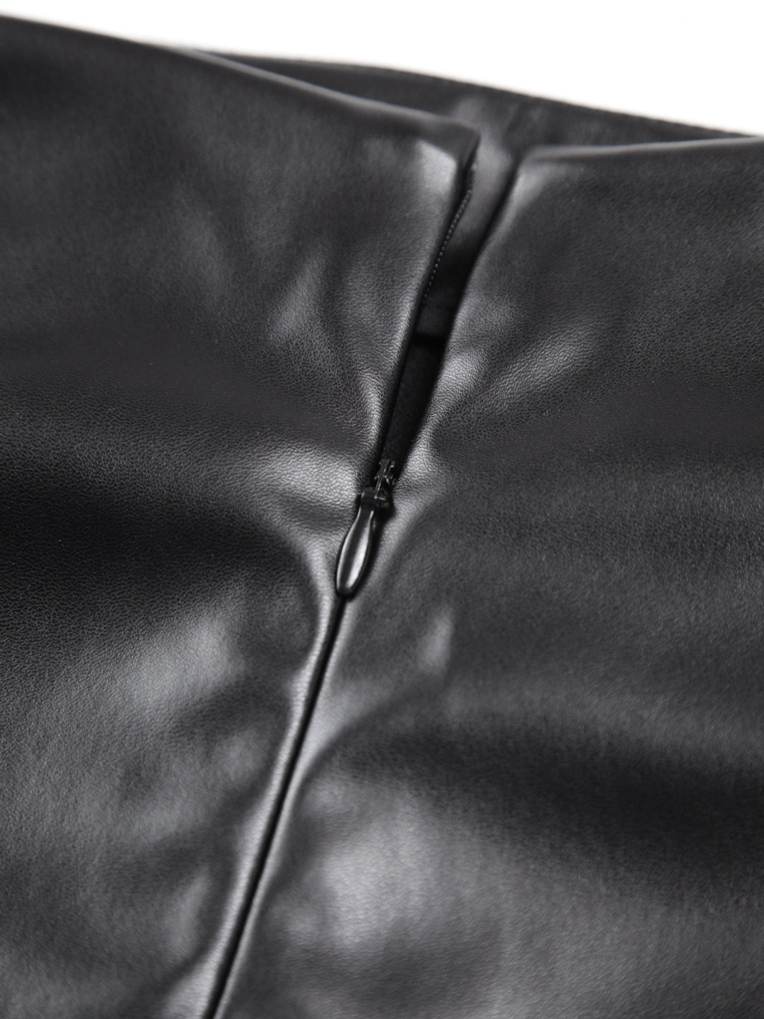 Faux Leather Ruched Slit Midi Rock