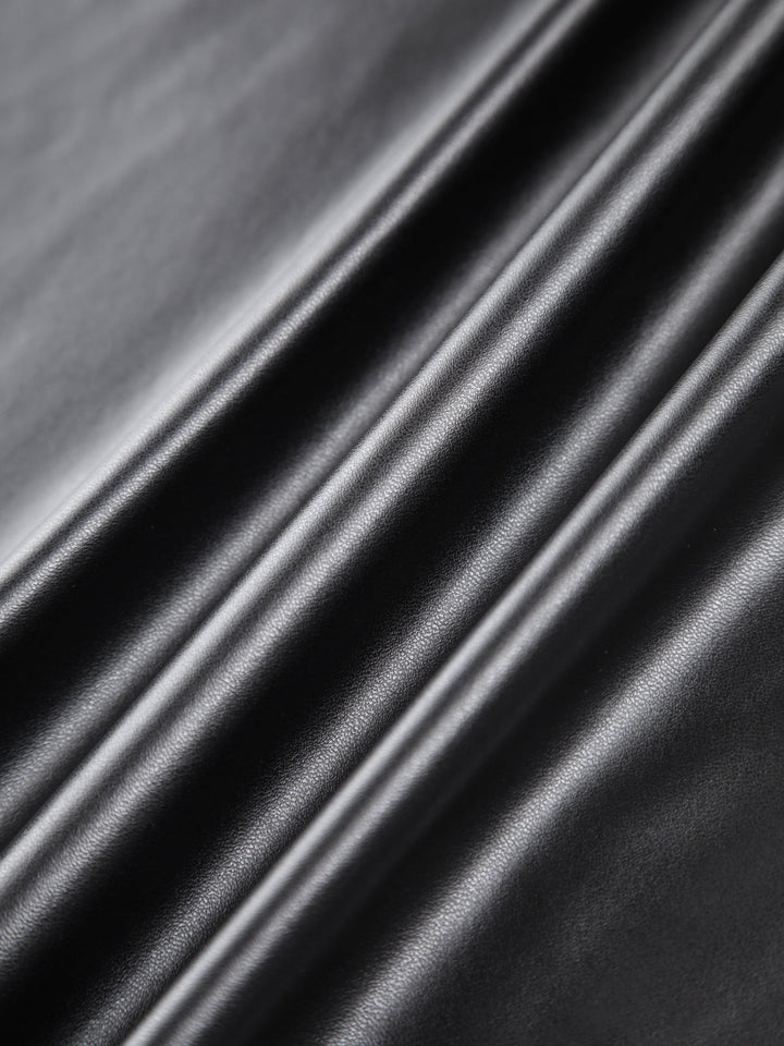 Faux Leather Ruched Slit Midi Rock