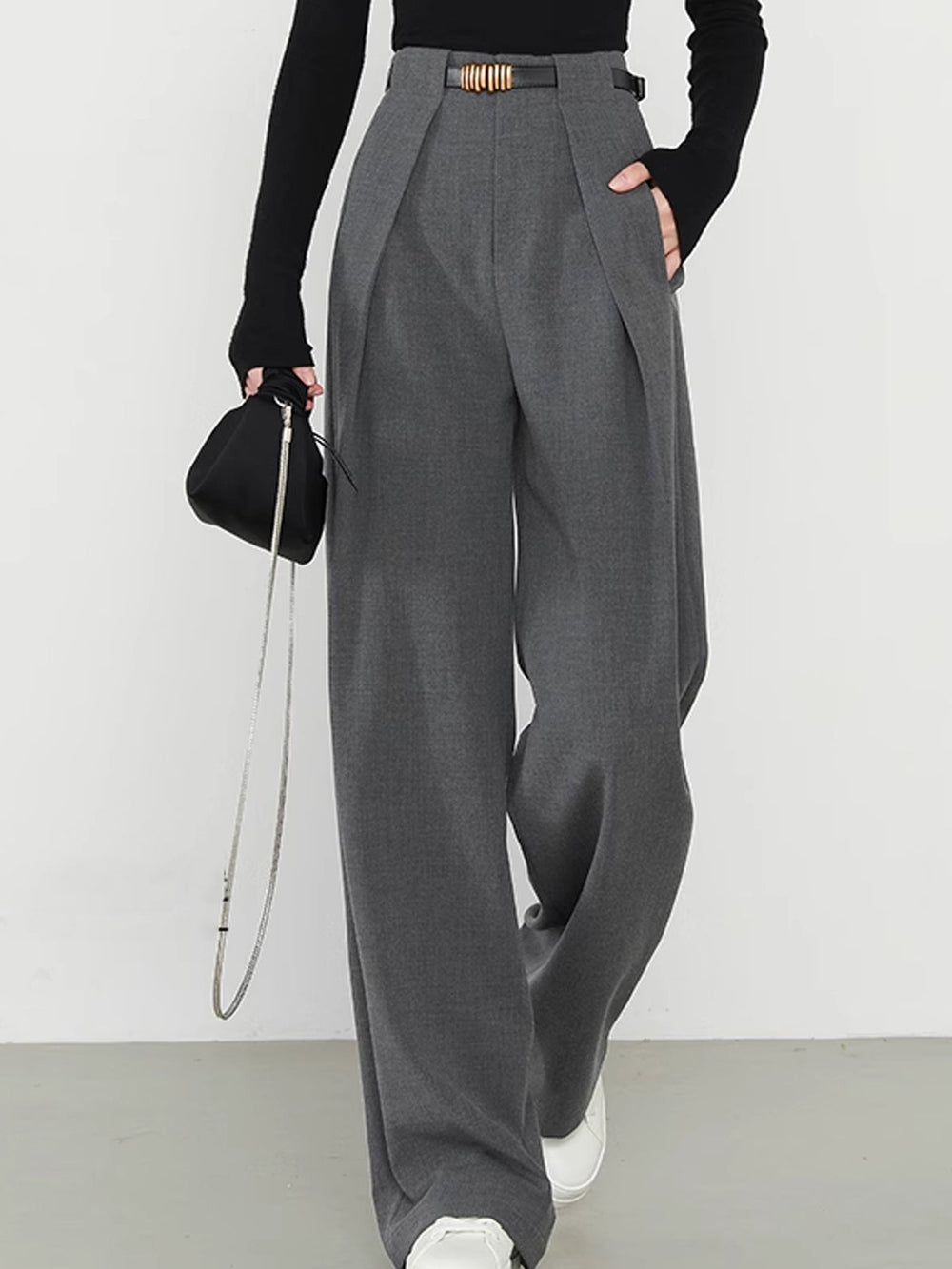 Unifarbene gerade Hose mit Taschen