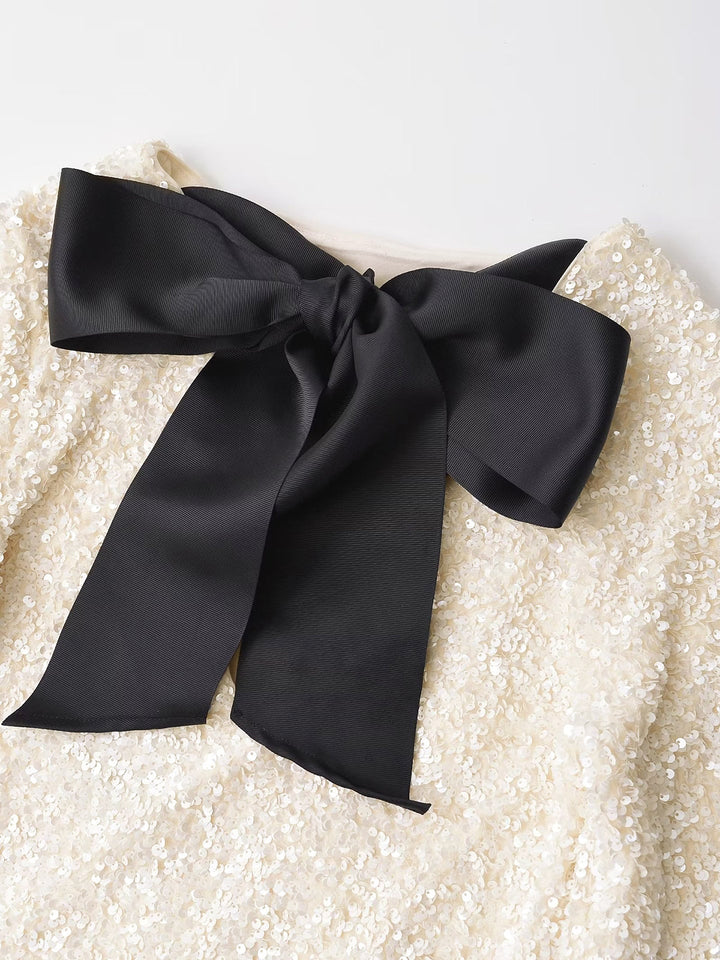 Pailletten Samt Schleife Mini Kleid