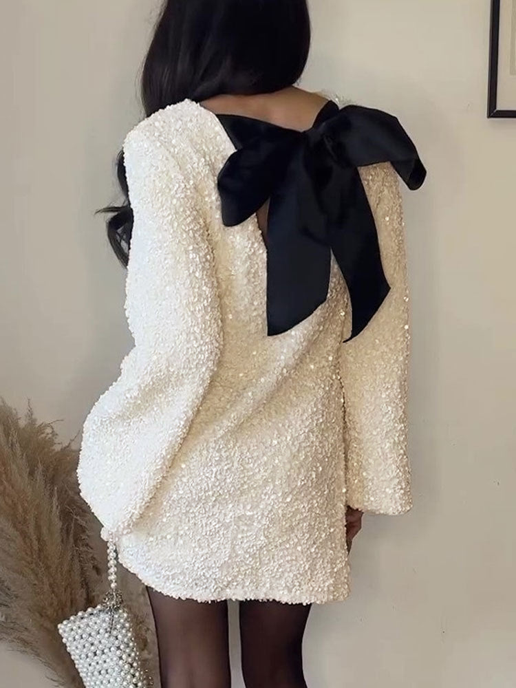 Pailletten Samt Schleife Mini Kleid
