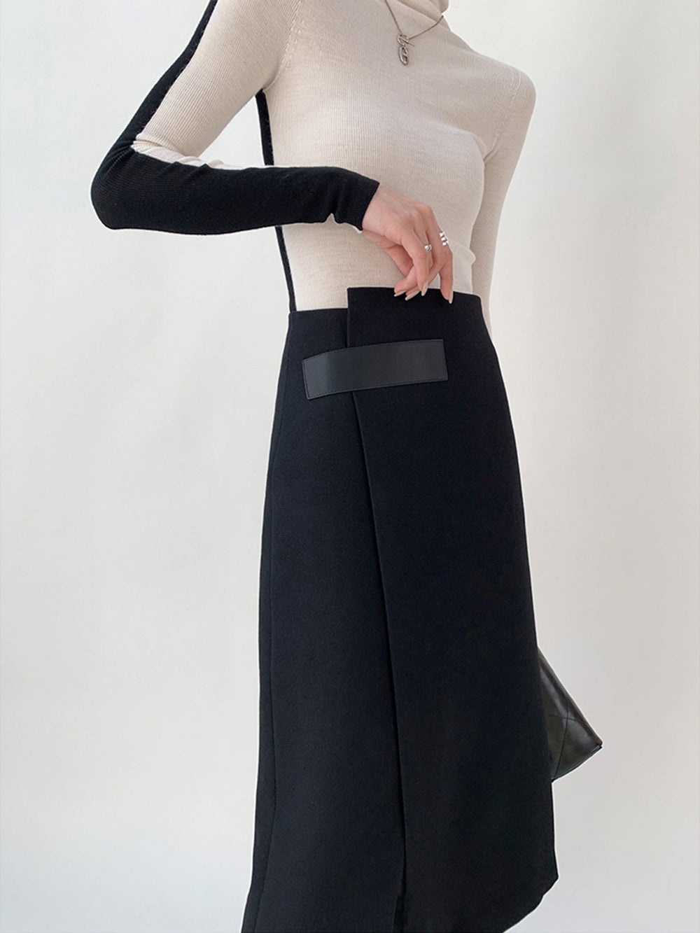 High Waist Tweed Asymmetric Wrap Midi Rock