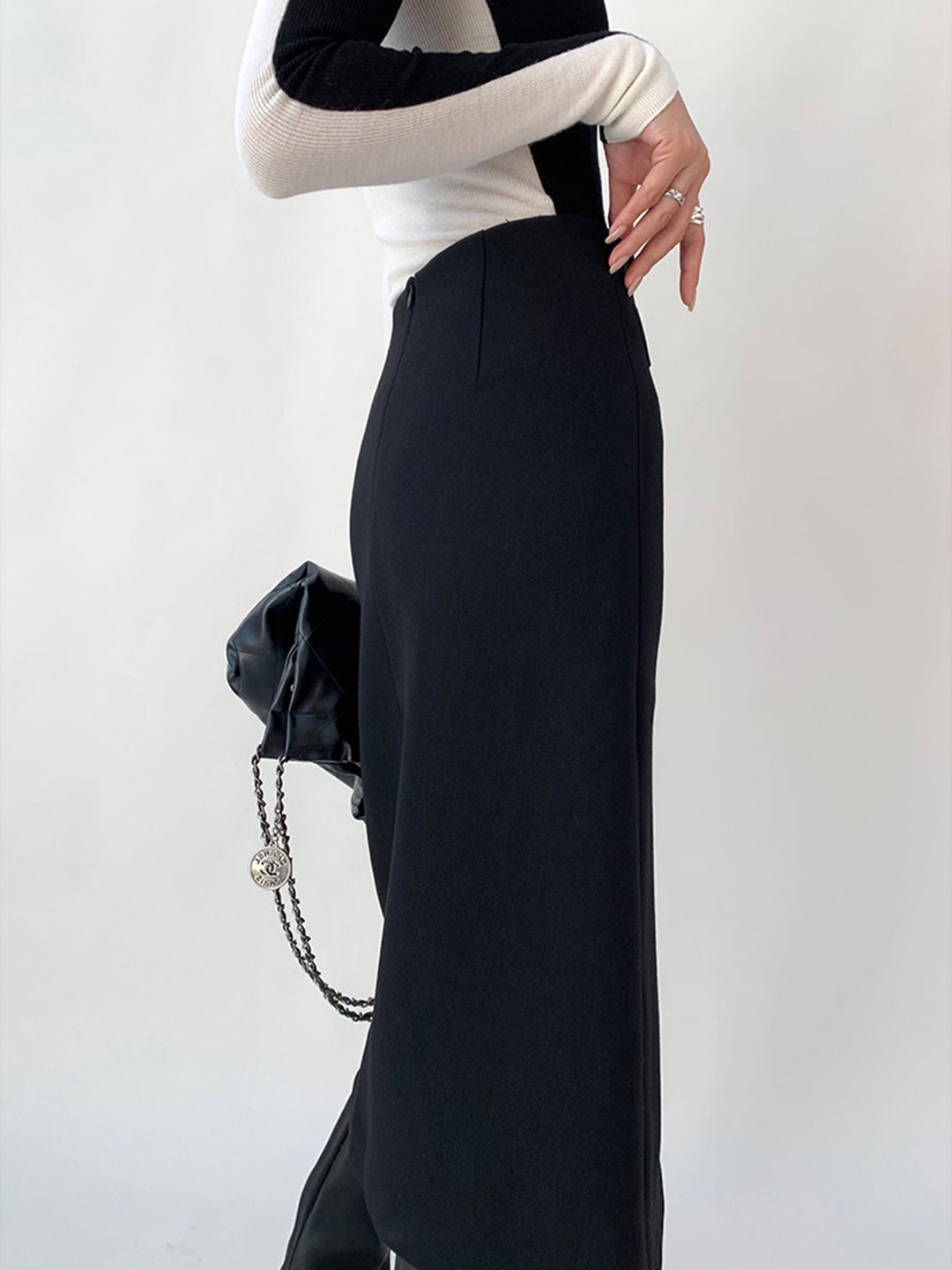 High Waist Tweed Asymmetric Wrap Midi Rock