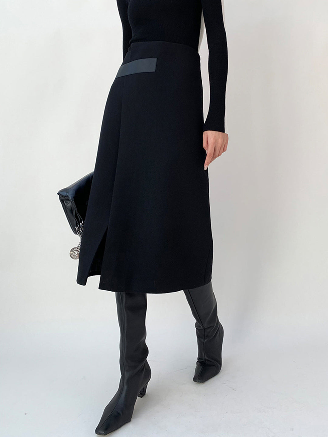 High Waist Tweed Asymmetric Wrap Midi Rock