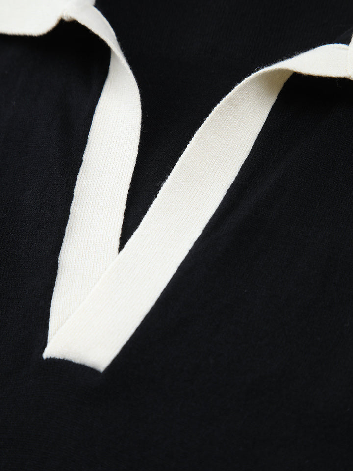 Pullover-Weste aus Strick mit Kontrastbesatz und V-Ausschnitt