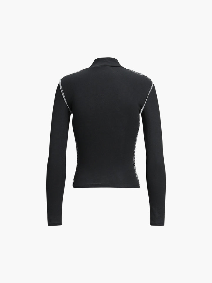 Kontrastbesetztes Langarmshirt mit Stehkragen
