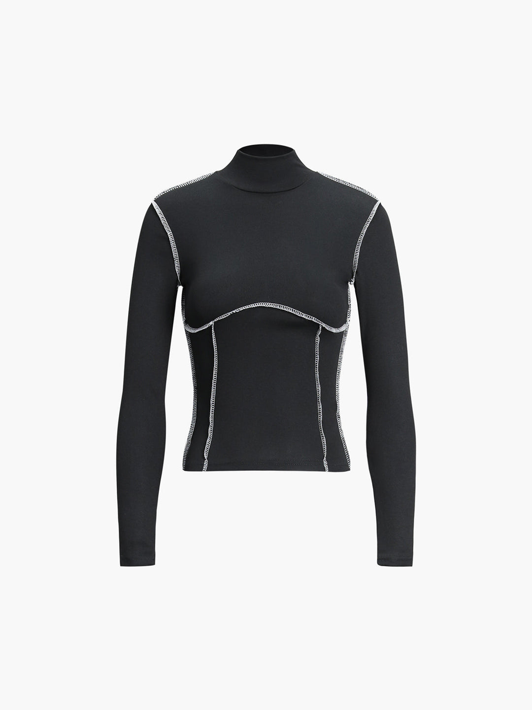 Kontrastbesetztes Langarmshirt mit Stehkragen