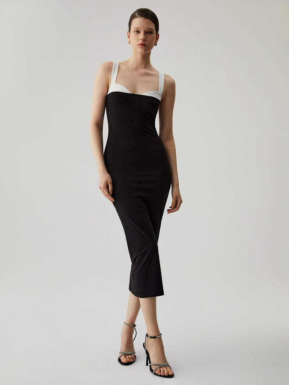 Bodycon Patchwork Sweetheart Kragen Cami Midikleid