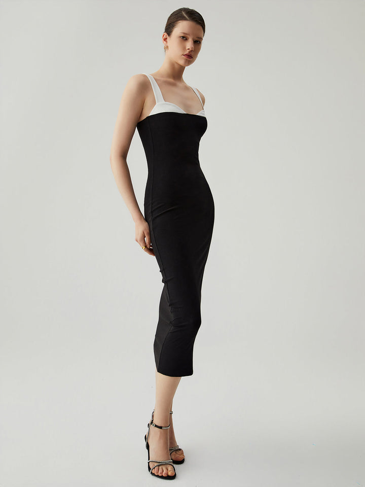 Bodycon Patchwork Sweetheart Kragen Cami Midikleid