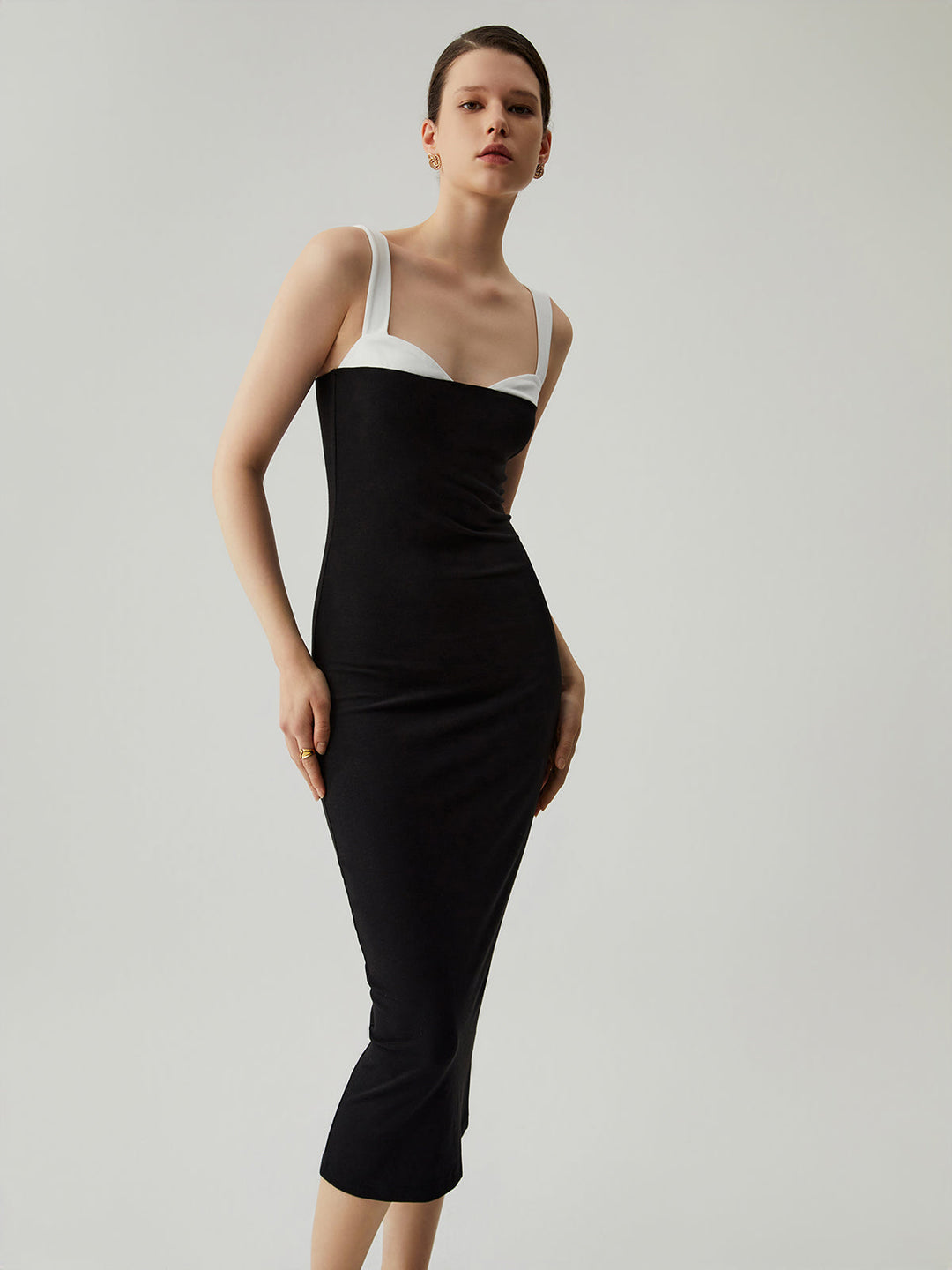 Bodycon Patchwork Sweetheart Kragen Cami Midikleid