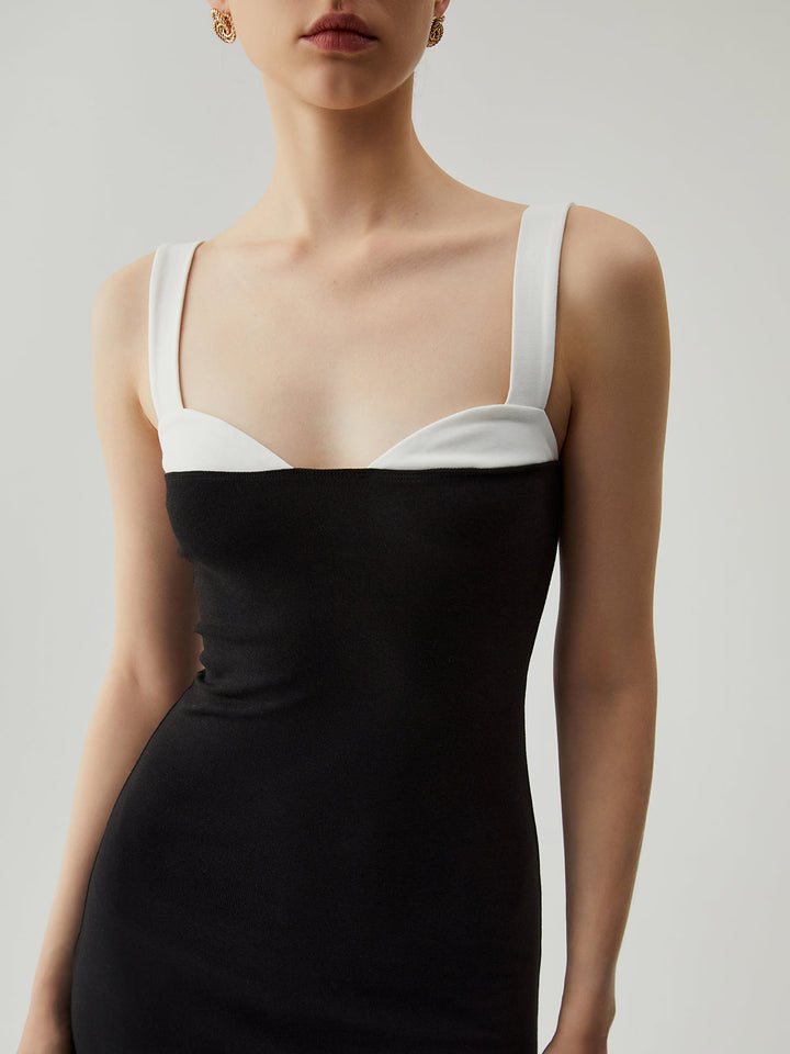 Bodycon Patchwork Sweetheart Kragen Cami Midikleid