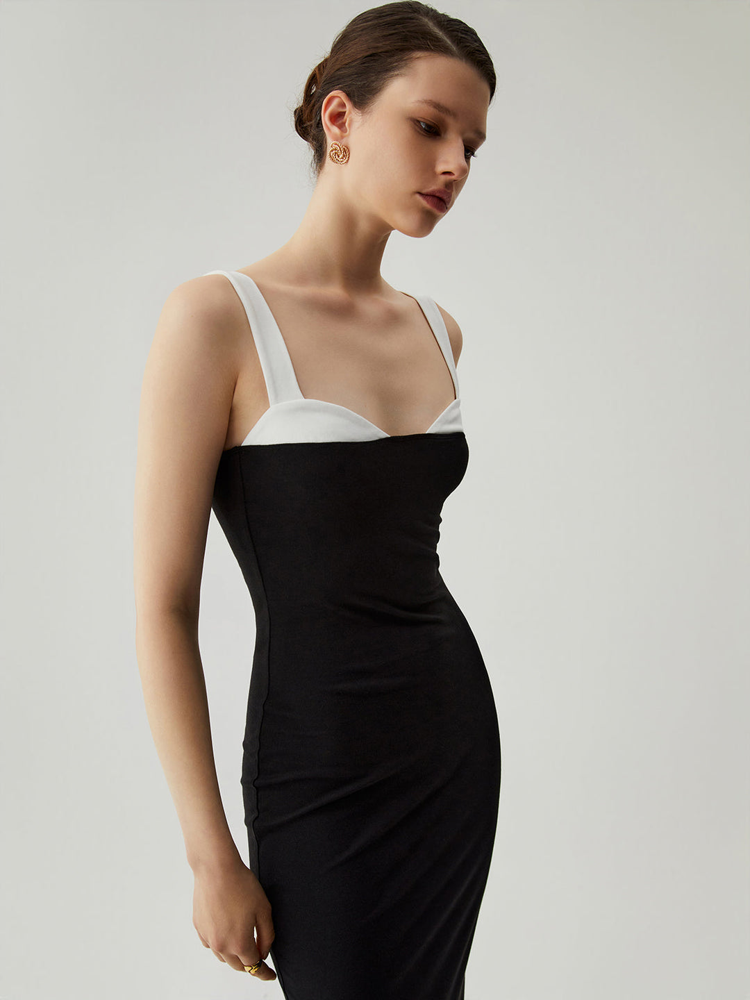 Bodycon Patchwork Sweetheart Kragen Cami Midikleid