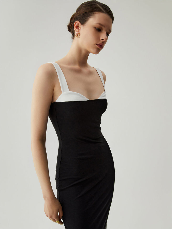 Bodycon Patchwork Sweetheart Kragen Cami Midikleid