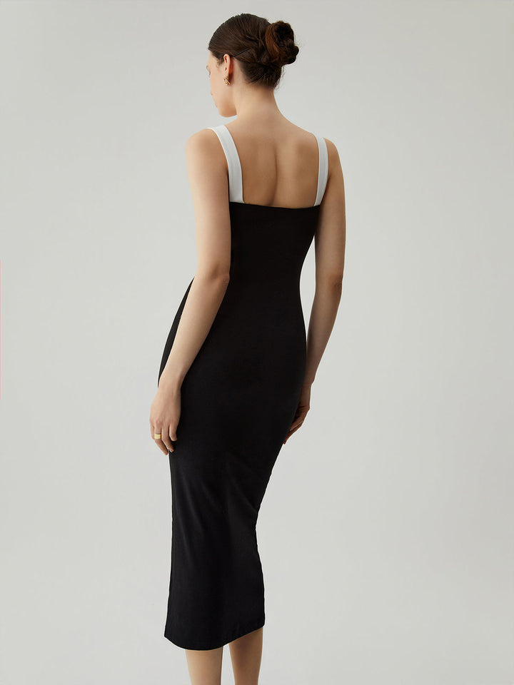 Bodycon Patchwork Sweetheart Kragen Cami Midikleid