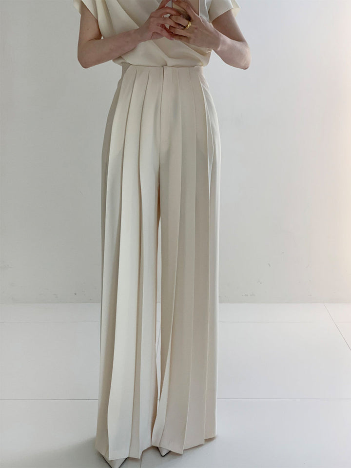 Plissierte High-Waist-Hose mit weitem Bein