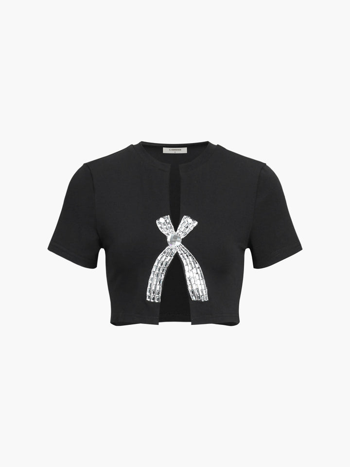 Rhinestone Schleife Verzierter Oberteil