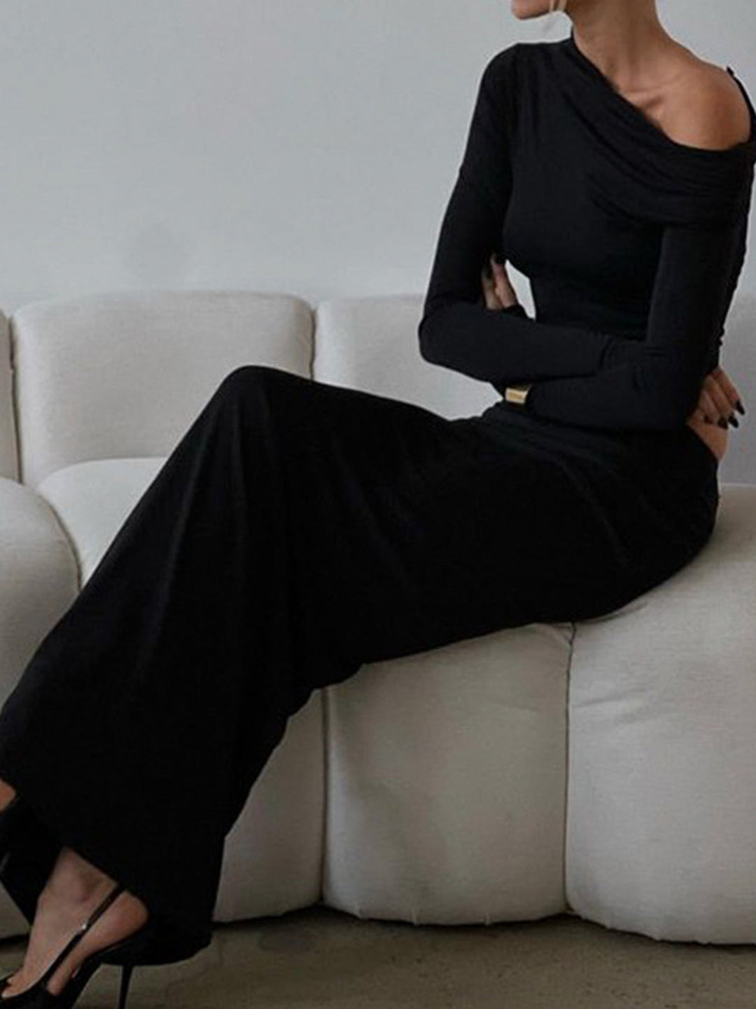 Mattes Jersey One Shoulder Neckline Maxirock-Set