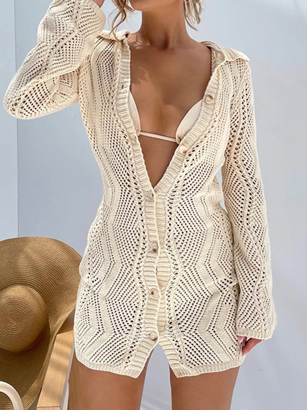 Jacquard Strick Cardigan Kurzes Pulloverkleid