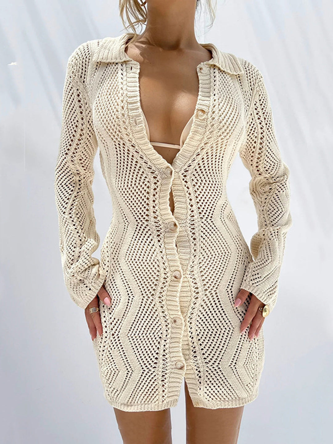 Jacquard Strick Cardigan Kurzes Pulloverkleid