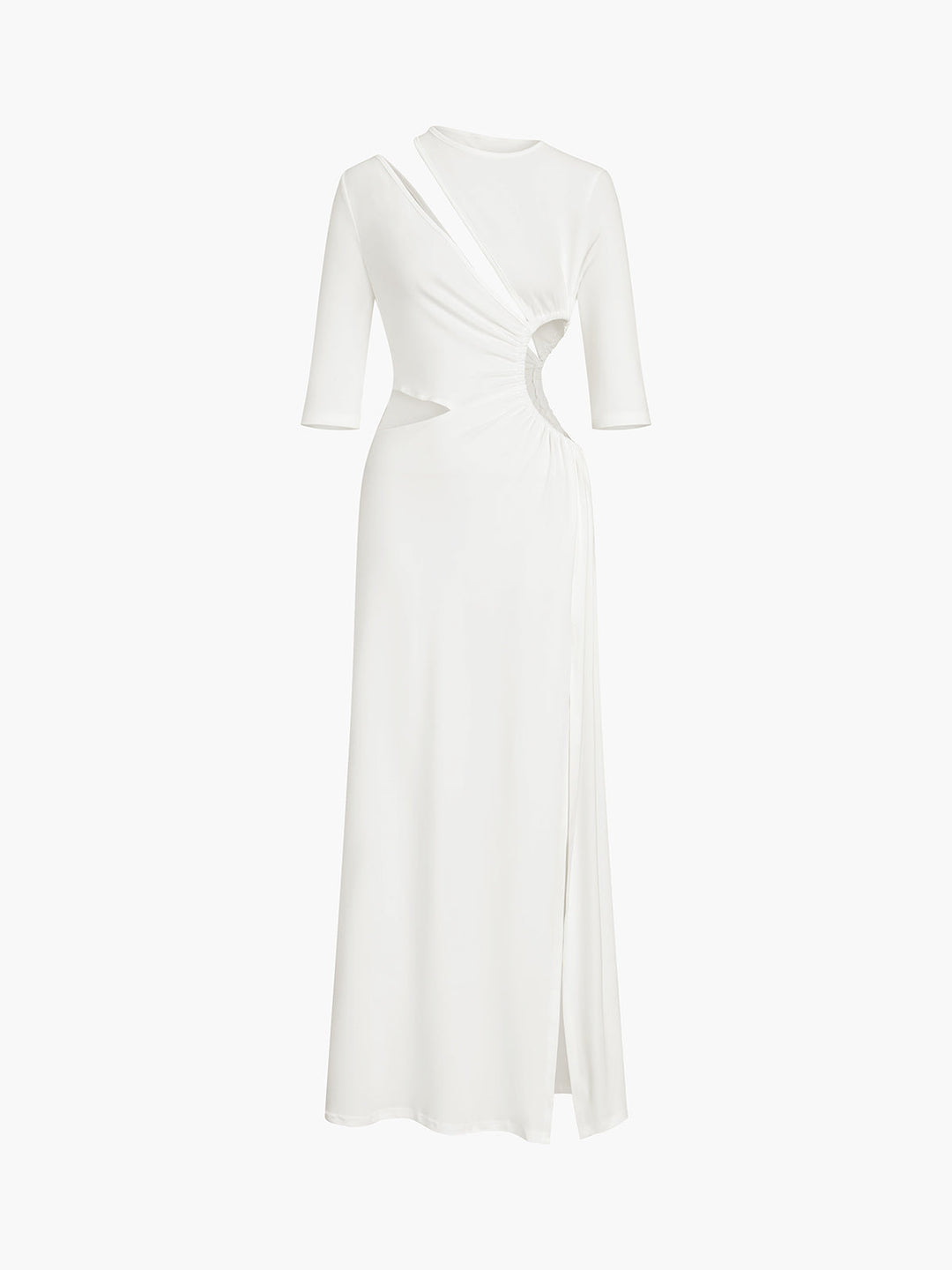 Cut Out Ruched Split Knit Maxi Kleid