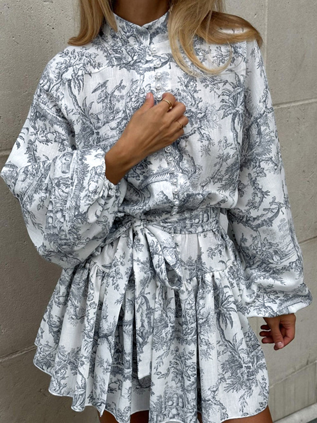 Tintenmalerei Druck Neckholder-Kleid in A-Linie Kurz