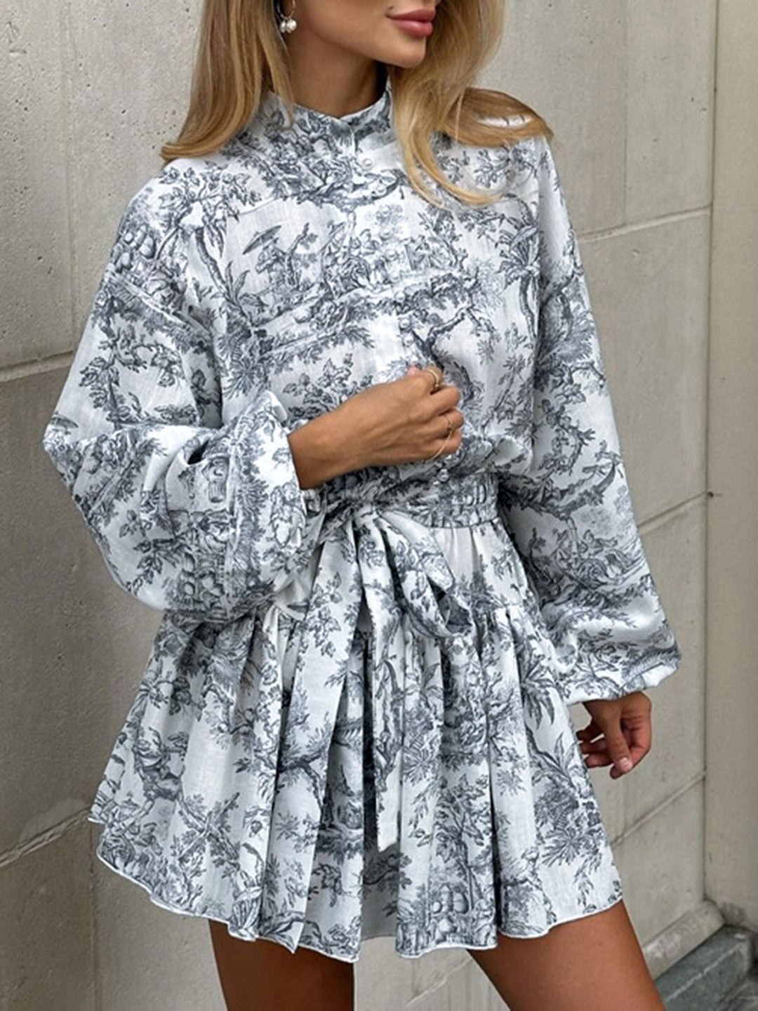 Tintenmalerei Druck Neckholder-Kleid in A-Linie Kurz